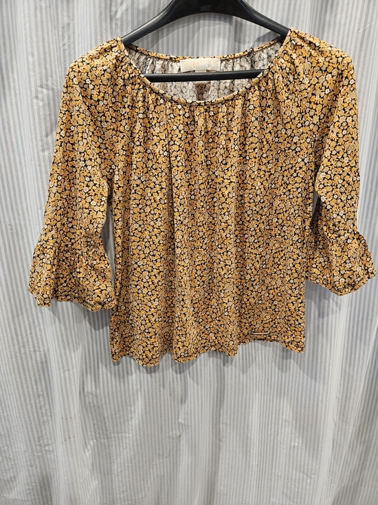 Michael Kors Tops - Michael Kors Yellow Floral Scoop Neck Blouse Bell Sleeves Medium
